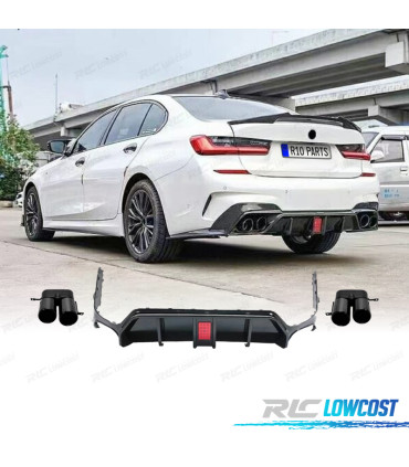 DIFUSOR BMW G20 LCI 23-25 LOOK M NEGRO BRILLO CON LUZ DE FRENO + COLAS ESCAPE