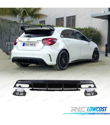 DIFUSOR MERCEDES CLASE A W176 15-18 LOOK A45 AMG NEGRO BRILLO + COLAS ESCAPE
