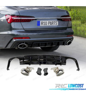 DIFUSOR AUDI A6 C8 SEDAN AVANT 19-21 LOOK RS6  NEGRO BRILLO + COLAS ESCAPE