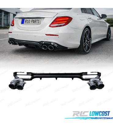 DIFUSOR MERCEDES CLASE E W213 SEDAN 16-19 LOOK AMG E53 NEGRO BRILLO + COLAS ESCAPE
