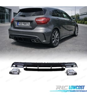 DIFUSOR MERCEDES CLASE A W176 12-18 LOOK A45 AMG NEGRO BRILLO + COLAS ESCAPE