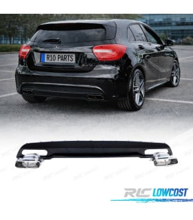 DIFUSOR MERCEDES CLASE A W176 12-15 AMG + COLAS DE ESCAPE CROMADO LOOK A45