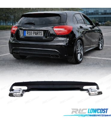 DIFUSOR MERCEDES CLASE A W176 12-15 AMG + COLAS DE ESCAPE CROMADO LOOK A45