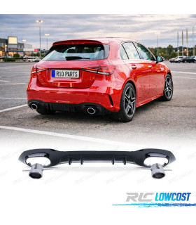 DIFUSOR MERCEDES CLASE A W177 18- A35 LOOK AMG NEGRO BRILLO + COLAS ESCAPE