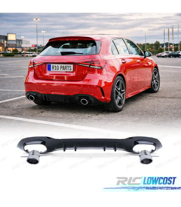 DIFUSOR MERCEDES CLASE A W177 18- A35 LOOK AMG NEGRO BRILLO + COLAS ESCAPE