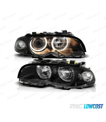 FAROS BMW E46 COUPE 99-03 OJOS ANGEL FONDO NEGRO