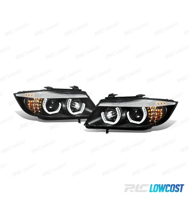 FAROS BMW E90 E91 05-08 OJOS ANGEL LED 3D FONDO NEGRO
