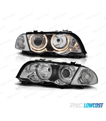 FAROS BMW E46 98-01 OJOS ANGEL HALOGENO FONDO CROMO