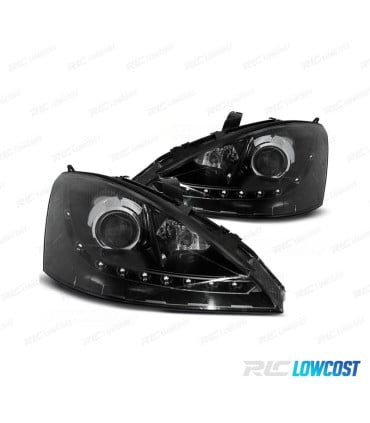 FAROS PARA FORD FOCUS 01-04 LUZ DIURNA LED FONDO NEGRO H7
