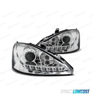 FAROS FORD FOCUS 01-04 LUZ DIURNA LED FONDO CROMO
