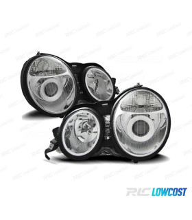 FAROS MERCEDES CLASE E W210 95-99 FONDO CROMO