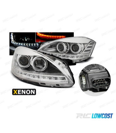 FAROS XENON MERCEDES CLASE S W221 05-09 LUZ DIURNA Y INTERMITENTE LED FONDO CROMO