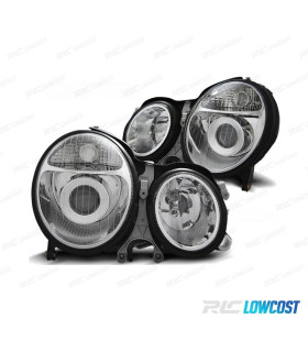 FAROS MERCEDES CLASE E W210 99-02 FONDO CROMO