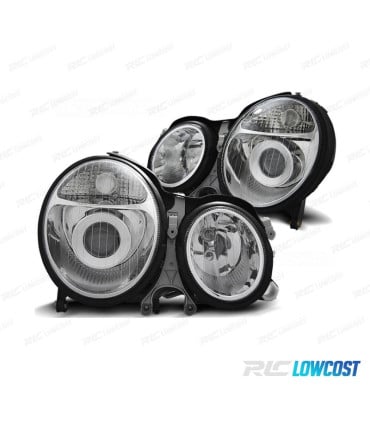 FAROS MERCEDES CLASE E W210 99-02 FONDO CROMO