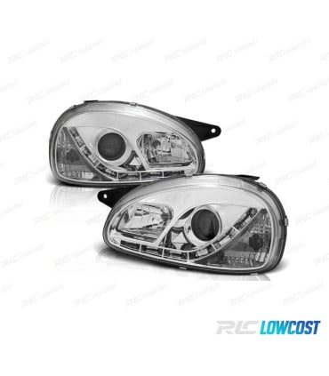 FAROS OPEL CORSA B 93-00 LUZ DIURNA LED FONDO CROMO