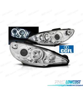 FAROS PEUGEOT 206 98-08 OJOS ANGEL CCFL FONDO CROMO
