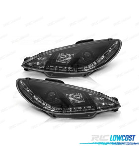FAROS PEUGEOT 206 98-08 LUZ DIURNA REAL LED FONDO NEGRO