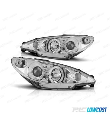 FAROS PEUGEOT 206 98-08 OJOS ANGEL FONDO CROMO
