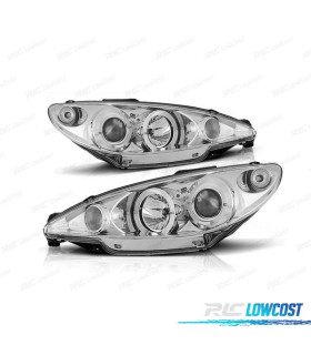 FAROS PEUGEOT 206 CONECTOR H4 98-08 OJOS ANGEL CCFL FONDO CROMO