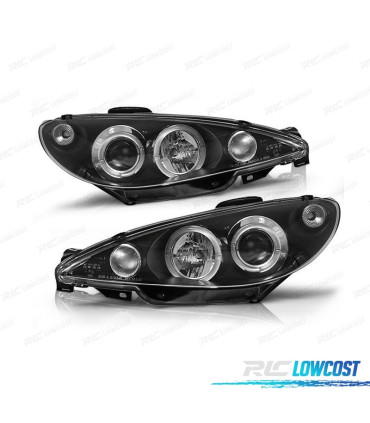 FAROS PEUGEOT 206 02-08 OJOS ANGEL FONDO NEGRO H7 OEM
