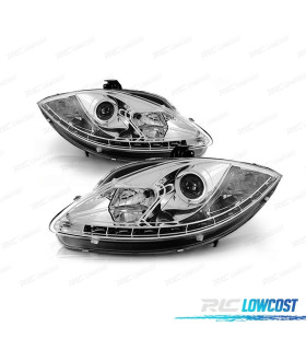 FAROS PARA SEAT LEON, ALTEA Y TOLEDO 04-09 LUZ DIURNA LED FONDO CROMO