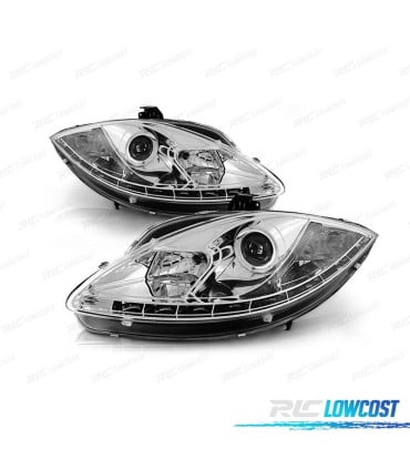 FAROS PARA SEAT LEON, ALTEA Y TOLEDO 04-09 LUZ DIURNA LED FONDO CROMO