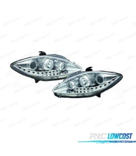 FAROS SEAT LEON ALTEA TOLEDO 04-09 FONDO CROMO LUZ DIURNA LED