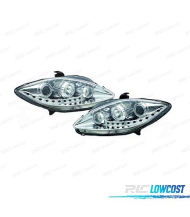 FAROS SEAT LEON ALTEA TOLEDO 04-09 FONDO CROMO LUZ DIURNA LED