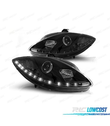 FAROS SEAT LEON ALTEA TOLEDO 04-09 LUZ DIURNA LED FONDO NEGRO