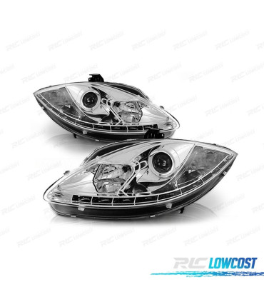 FAROS SEAT LEON ALTEA 09-12 LUZ DIURNA REAL DRL FONDO CROMO