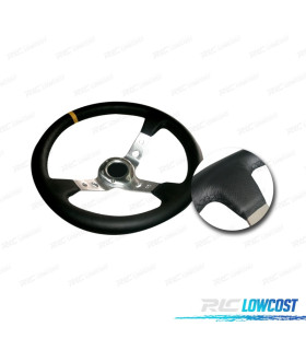 VOLANTE INVERTIDO PIEL SINTETICA NEGRO CON BRAZOS PLATEADOS Y RIBETE AMARILLO