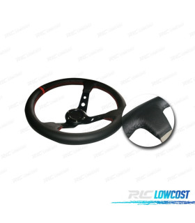 VOLANTE INVERTIDO LOOK OMP PIEL SINTETICA NEGRO BRAZOS NEGROS RIBETE ROJO