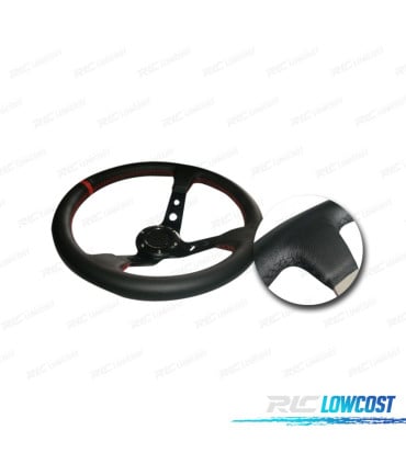 VOLANTE INVERTIDO LOOK OMP PIEL SINTETICA NEGRO BRAZOS NEGROS RIBETE ROJO