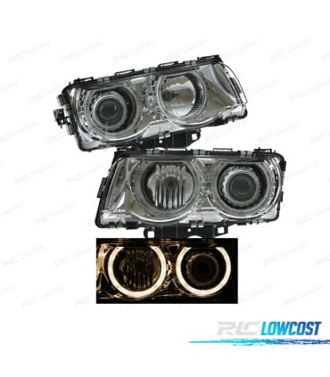 FAROS BMW SERIE 7 E38 94-98 OJOS ANGEL HALOGENO FONDO CROMO