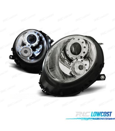 FAROS PARA MINI COOPER R56 R57 06-14 OJOS ANGEL FONDO CROMO