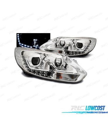 FAROS FORD FOCUS 11-14 LUZ DIURNA FONDO CROMO