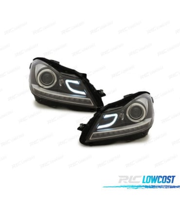 FAROS MERCEDES W204 11-14 LUZ DIURNA LED TUBE LIGHT + LED FONDO NEGRO CROMO