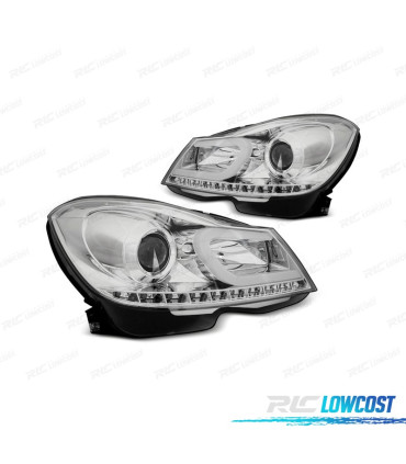 FAROS PARA MERCEDES W204 11-14 TUBE LIGHT + LED FONDO CROMO