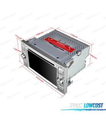 RADIO NAVEGADOR 7" PARA FORD CUADRADA COLOR PLATA USB GPS TACTIL HD