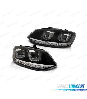 FAROS VOLKSWAGEN VW POLO 6R 09-14 LUZ DIURNA FONDO NEGRO INTERMITENTE LED