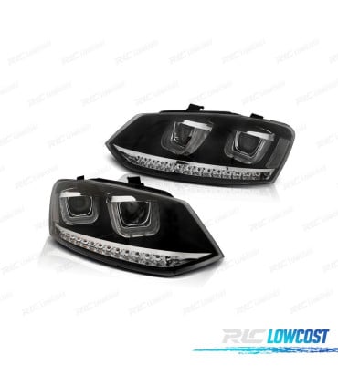 FAROS VOLKSWAGEN VW POLO 6R 09-14 LUZ DIURNA FONDO NEGRO INTERMITENTE LED