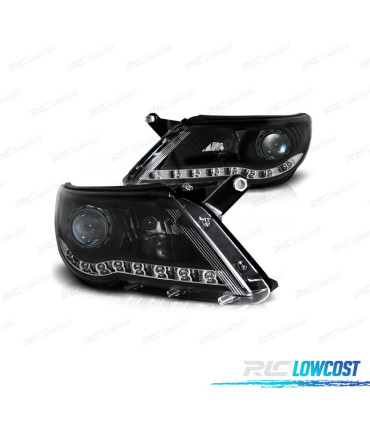FAROS PARA VOLKSWAGEN VW TIGUAN 07-11 LUZ LED DIURNA FONDO NEGRO