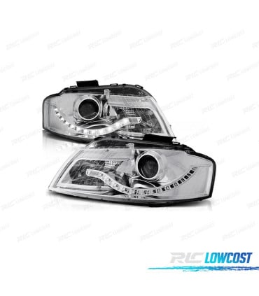 FAROS AUDI A3 8P 03-08 LUZ LED DIURNA FONDO CROMO