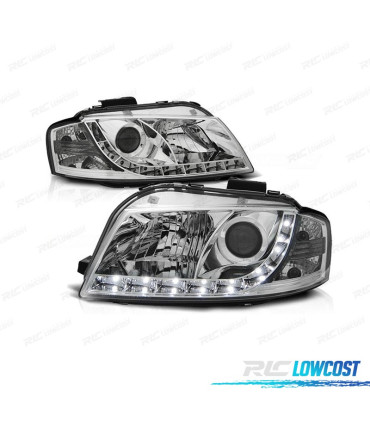FAROS AUDI A3 8P 03-08 LUZ DIURNA LED FONDO CROMO