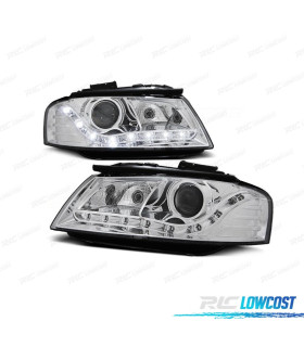 FAROS AUDI A3 8P 03-08 FONDO CROMO LUZ DIURNA LED