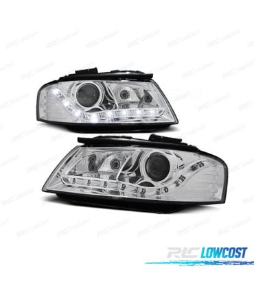 FAROS PARA AUDI A3 8P 03-08 FONDO CROMO LUZ DIURNA LED