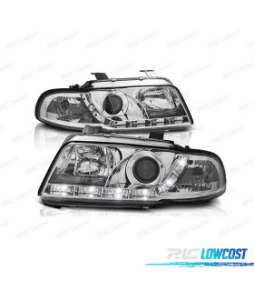 FAROS AUDI A4 B5 94-99 LUZ DIURNA LED FONDO CROMO