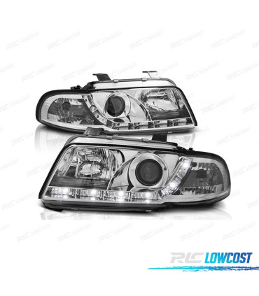 FAROS AUDI A4 B5 94-99 LUZ DIURNA LED FONDO CROMO