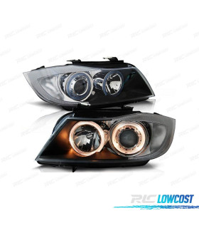 FAROS BMW E90 E91 05-08 OJOS ANGEL HALOGENO FONDO NEGRO