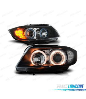 FAROS BMW E90 91 05-08 OJOS ANGEL HALOGENO + LED FONDO NEGRO